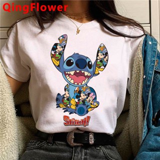 Kawaii Disney Cartoon Lilo Stitch Funny Cartoon T Shirt Women Harajuku Ullzang Cute Ohana Stitch Graphic Tshirt Fem_03