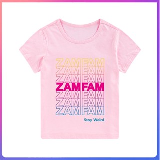 เสื้อยืดแขนสั้น พิมพ์ลายตัวอักษร Zamfam แฟชั่นฤดูร้อน สําหรับเด็กผู้ชาย และเด็กผู้หญิง อายุ 3-15 ปี