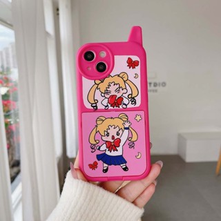 เคสโทรศัพท์มือถือแบบนิ่ม กันกระแทก ลายการ์ตูนเซเลอร์มูนน่ารัก พร้อมกระจกขาตั้ง พับได้ สําหรับ iPhone 12PROMAX 14PROMAX 11 11PROMAX 12PRO 13 13PRO 13PROMAX 14 14PRO 14PLUS