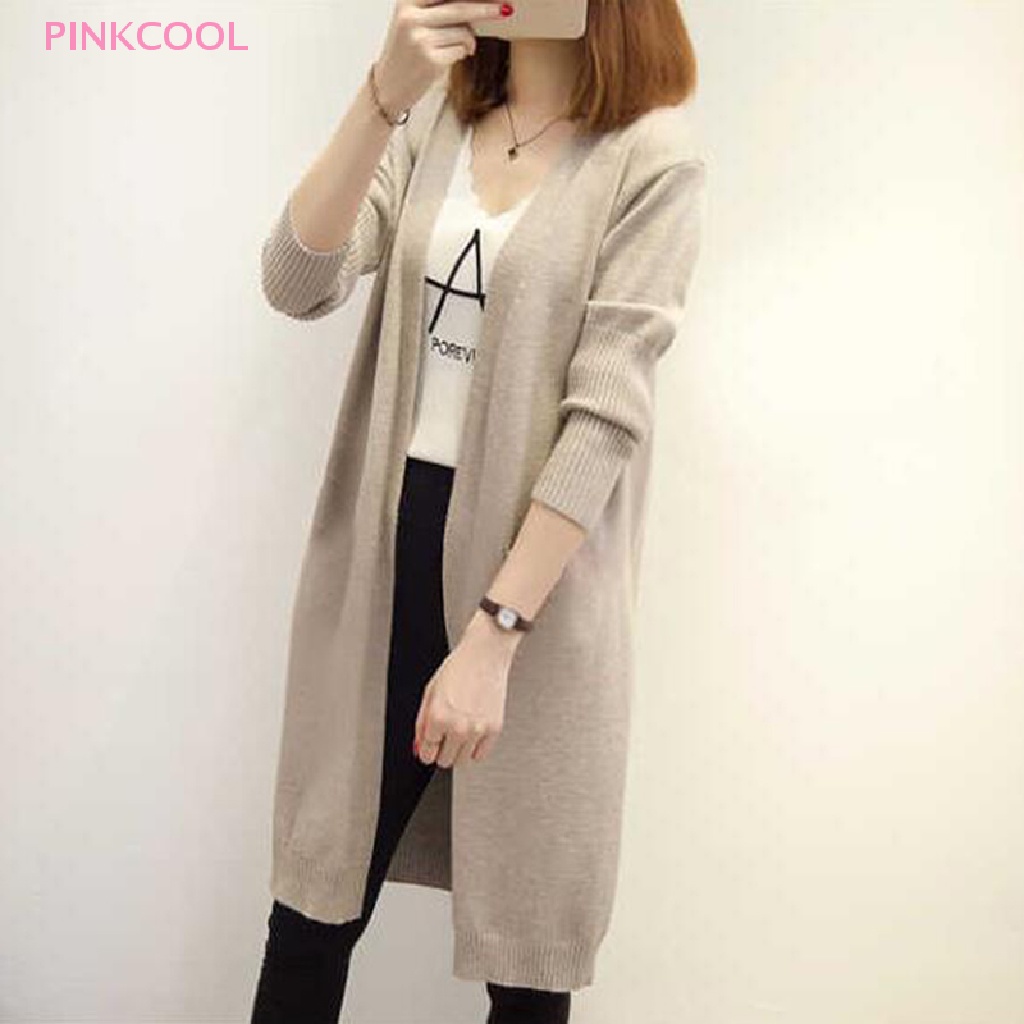 pinkcool-เสื้อกันหนาว-เสื้อคาร์ดิแกน-ทรงหลวม-แบบบาง-สีพื้น-สําหรับผู้หญิง-ขายดี