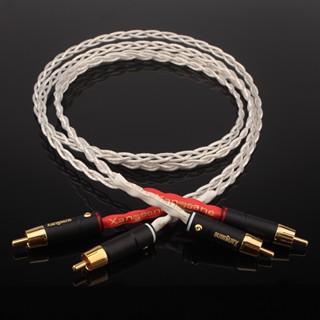 สาย RCA ทองแดงคริสตัลเดี่ยว สามเส้น ชุบเงิน สายเชื่อมต่อเสียง HiFi พร้อมปลั๊กคาร์บอนไฟเบอร์