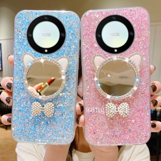 In Stock 2023 New Phone Case Honor X9a 5G เคส Casing with Bowknot Diamond Makeup Mirror Silicone High Flash Soft Case เคสโทรศัพท