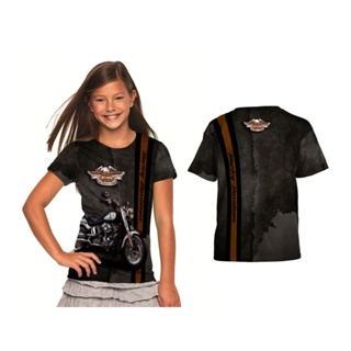 เสื้อยืดแขนสั้น ผ้าโพลีเอสเตอร์ ไมโครไฟเบอร์ ดูดซับเหงื่อ สําหรับเด็กผู้ชาย และเด็กผู้หญิง | 2s5 - Kaos Baju เสื้อยืด พิมพ์ลายโลโก้ Anak Harley Davidson Fullprint