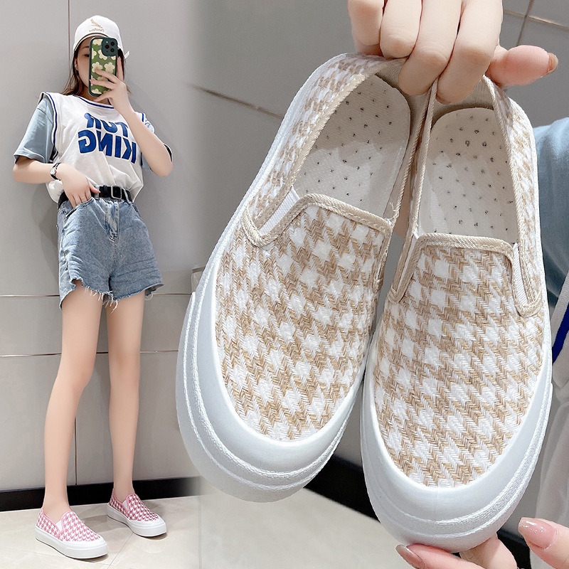 ผลิตภัณฑ์ใหม่-รองเท้าผ้าใบผู้หญิงสไตล์เกาหลี-แฟชั่นลายตาราง-รองเท้าลำลอง-ใส่สบายน้ำหนักเบา3สีให้เลือก