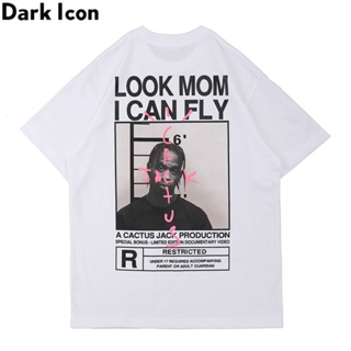 Dark Icon Travis Scott Look Mom Can Fly พิมพ์เสื้อยืดผู้ชายผู้หญิงฮิปฮอปแร็ปสบาย ๆ หลวมเสื้อแขนสั้น_04