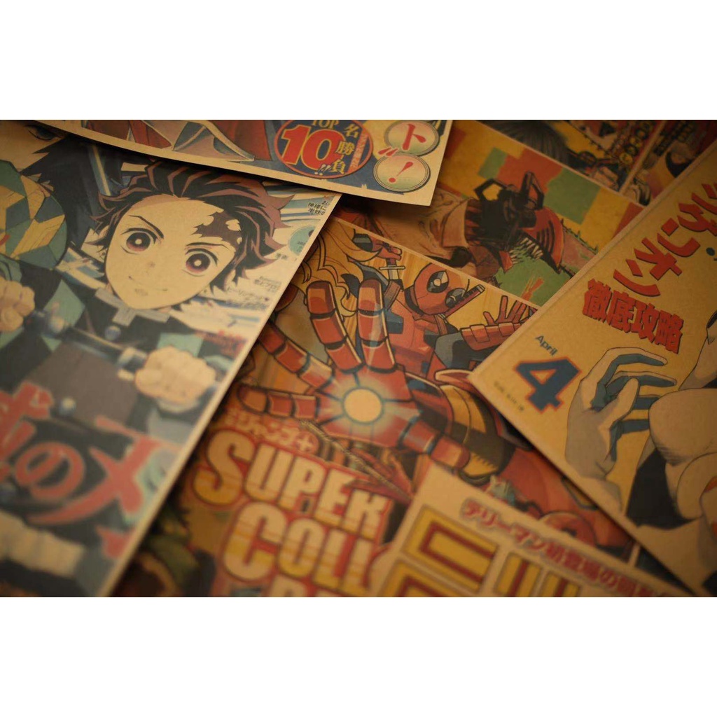 โปสเตอร์กระดาษคราฟท์-ลายการ์ตูนอนิเมะญี่ปุ่น-izakaya-สไตล์ญี่ปุ่นย้อนยุค-สําหรับตกแต่งผนัง