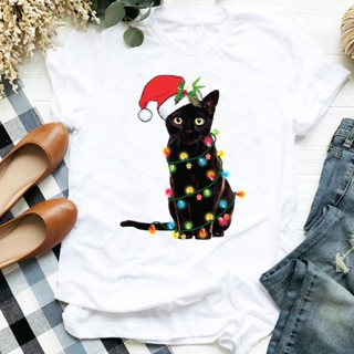 Cartoon Winter Season 90s Holiday Merry Christmas Clothes Ladies Graphic Print Tee Top Women Clothing T shirtเสื้อยืดผู้