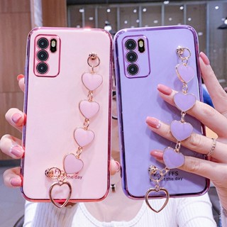 เคสโทรศัพท์มือถือ ซิลิโคนนิ่ม พร้อมสายคล้องข้อมือ ลายหัวใจ สําหรับ OPPO reno 6 5g reno 6 z 5g