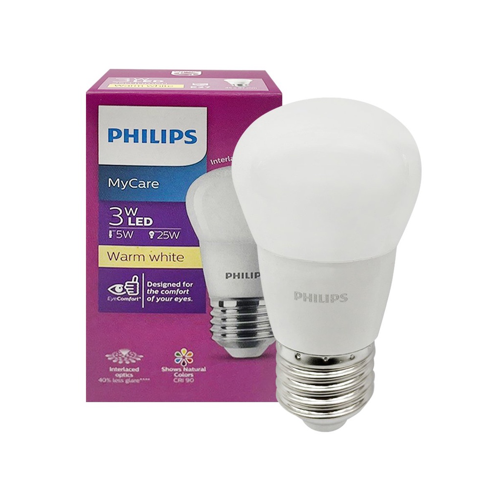 หลอดไฟ LED 3 วัตต์ Warm White PHILIPS รุ่น LEDBULB P45 E27 | Shopee ...