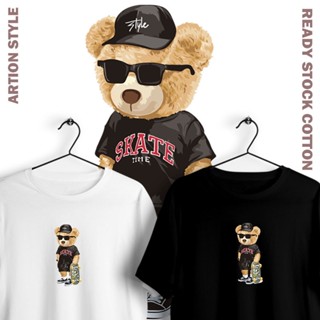  Cotton Ready Stock Unisex XS-5XL Cool Teddy Bear Street Skateboard Short Sleeves Loose T-shirt Men Women Baju Mura_02