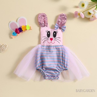 Babygarden-3-24 เดือน ชุดรอมเปอร์ แขนกุด พิมพ์ลายกระต่าย แต่งเลื่อม พร้อมที่คาดผม สําหรับเด็กผู้หญิง