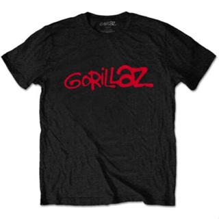 เสื้อยืด พิมพ์ลายการ์ตูนโลโก้ Gorillaz Red Logo สไตล์เรโทร สําหรับออกกําลังกาย