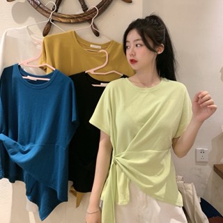 เสื้อยืดแขนสั้น ผ้าฝ้าย แบบยืดหยุ่น ทรงพิเศษ ทรงหลวม แฟชั่นฤดูร้อน สําหรับผู้หญิง