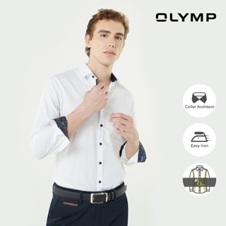 ภาพหน้าปกสินค้าOLYMP เสื้อเชิ้ตผู้ชาย แขนยาว ทรงเข้ารูป  รีดง่าย แต่งลายดอก ผ้าเท็กเจอร์สีขาว [NO.SIX] ที่เกี่ยวข้อง