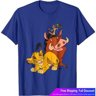 เสื้อคู่ ดิสนีย์เสื้อยืดลำลอง Disney The Lion King Young Simba Timon And Pumbaa T-Shirt Disney Mens_05