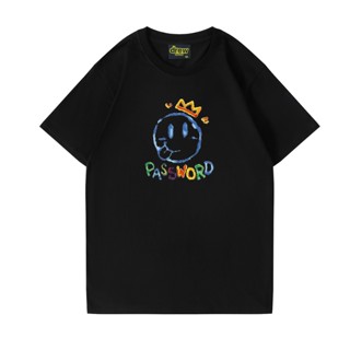 สินค้าพร้อมส่ง ! เสื้อยืดแขนสั้นลําลอง ผ้าฝ้าย พิมพ์ลายกราฟฟิติหน้ายิ้ม สําหรับผู้ชาย และผู้หญิง 2023