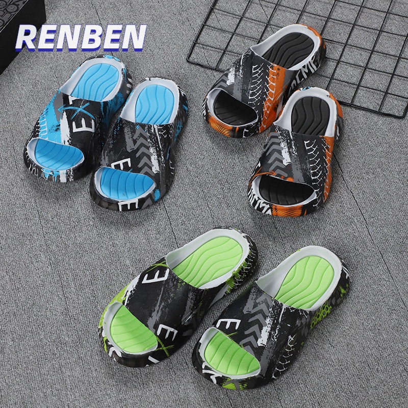 renben-รองเท้าแตะและรองเท้าแตะสำหรับผู้ชายที่ทำจากวัสดุถักและพื้นรองเท้ากันลื่น