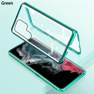 Samsung Galaxy S23 Ultra S22 Ultra S22 S23 Plus Magnetic Phone Case Double Sided Tempered Glass Magnet Metal Flip Hard Front and Back 360 Degree Case