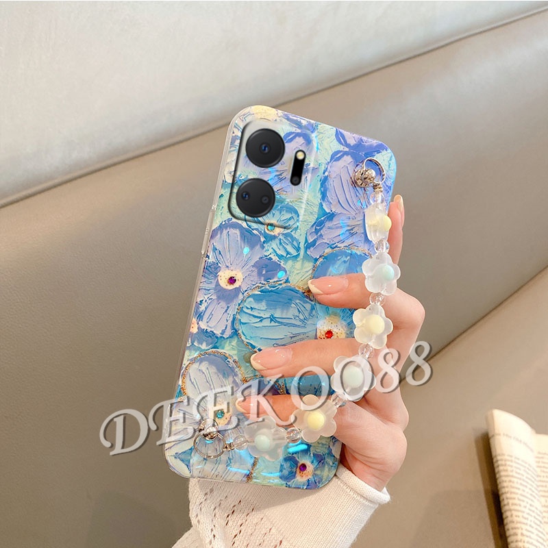 เคสโทรศัพท์มือถือนิ่ม-ปิดด้านหลัง-ลายดอกไม้-พร้อมสายคล้องมือ-ประดับลูกปัด-ระยิบระยับ-สําหรับ-honor-x9a-5g-x7a-4g-x9a-x7a