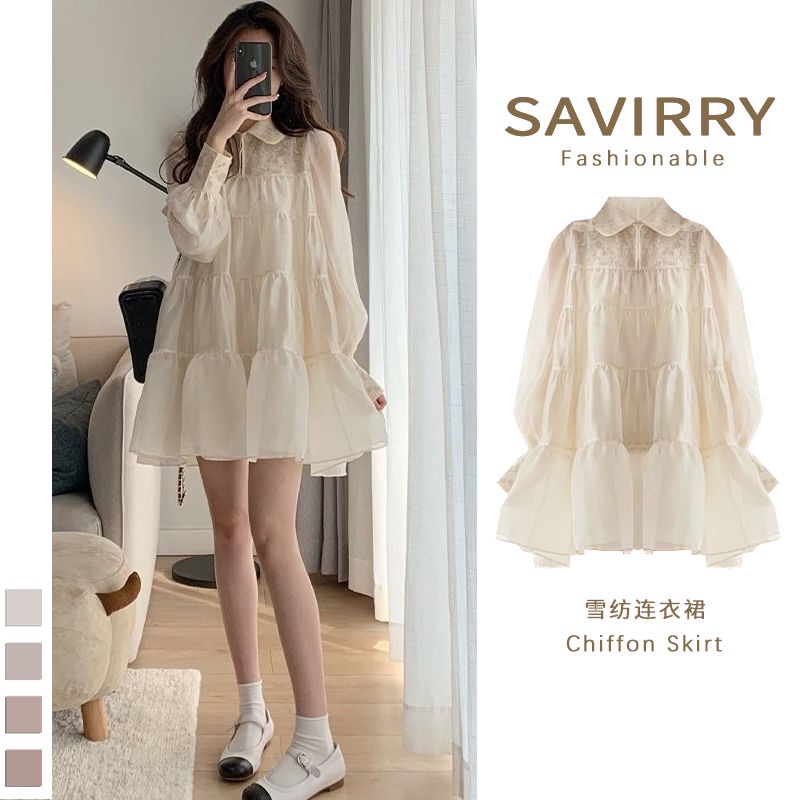 new-womens-wear-2022-new-french-hepburn-style-simple-niche-design-chiffon-white-dress-autumn-trend