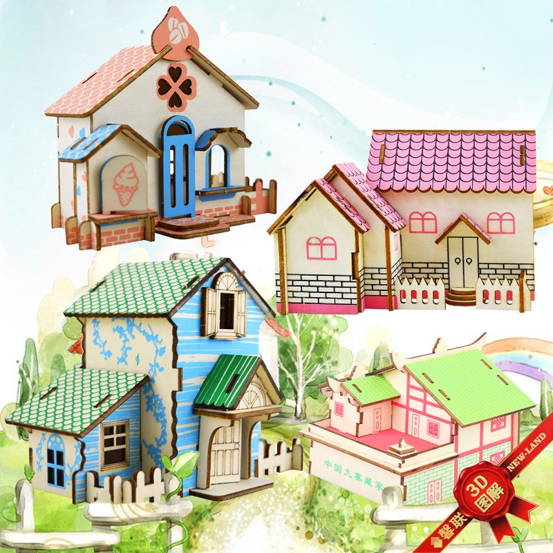 จิ๊กซอว์ไม้-รูปบ้านกระท่อม-3d-แฮนด์เมด-diy-ของเล่นเสริมการเรียนรู้-สําหรับเด็ก
