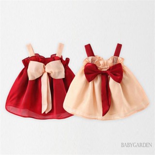 Babygarden-9m-2y ชุดเดรส แขนกุด ลูกไม้ โบว์ สีตัดกัน สําหรับเด็กผู้หญิง