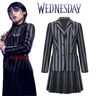 Alisond1 เครื่องแต่งกายคอสเพลย์ ชุดปาร์ตี้ Nevermore Academy Halloween Clothing Wednesday Addams Coat The Addams Family