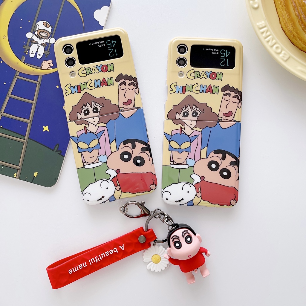 เคสโทรศัพท์มือถือแบบนิ่ม-กันกระแทก-ลายการ์ตูนชินจัง-พร้อมจี้ดอกเดซี่น่ารัก-สําหรับ-samsung-galaxy-z-flip-3-5g-z-flip-4