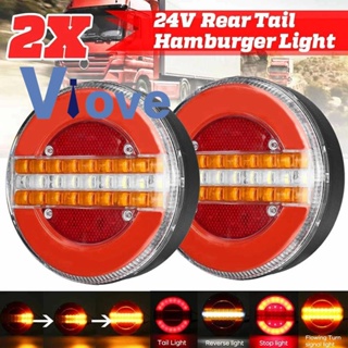 2Pcs 4 Inch Trailer Dynamic Tail Light 24V LED Truck Brake Light LED Round Water Hamburger for Boats, Buses, Caravans