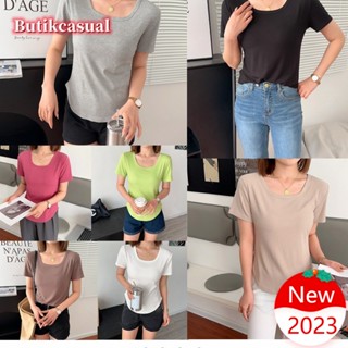 เสื้อยืดแขนสั้นลําลอง ผ้าฝ้าย คอสี่เหลี่ยม ทรงหลวม แฟชั่นฤดูร้อน สําหรับผู้หญิง