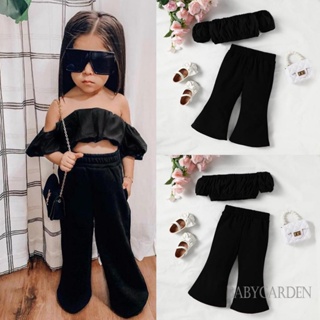 Babygarden-2-7 ปี ชุดเสื้อผ้า สําหรับเด็กผู้หญิง เสื้อครอปเปิดไหล่ และกางเกงขายาว เอวสูง