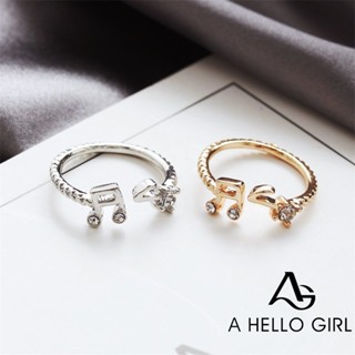 A HELLO GIRL แหวนแฟชั่น รูปตัวโน๊ตดนตรี ประดับพลอยเทียม ปรับขนาดได้ สําหรับผู้หญิง