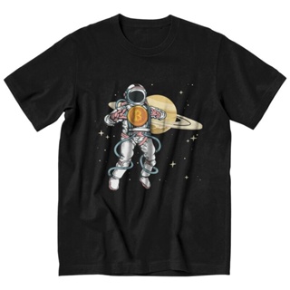 เสื้อโอเวอร์ไซ Camiseta de algodón de 100% para hombre, Camiseta con estampado de Bitcoin, BTC, astronauta, criptomoneda