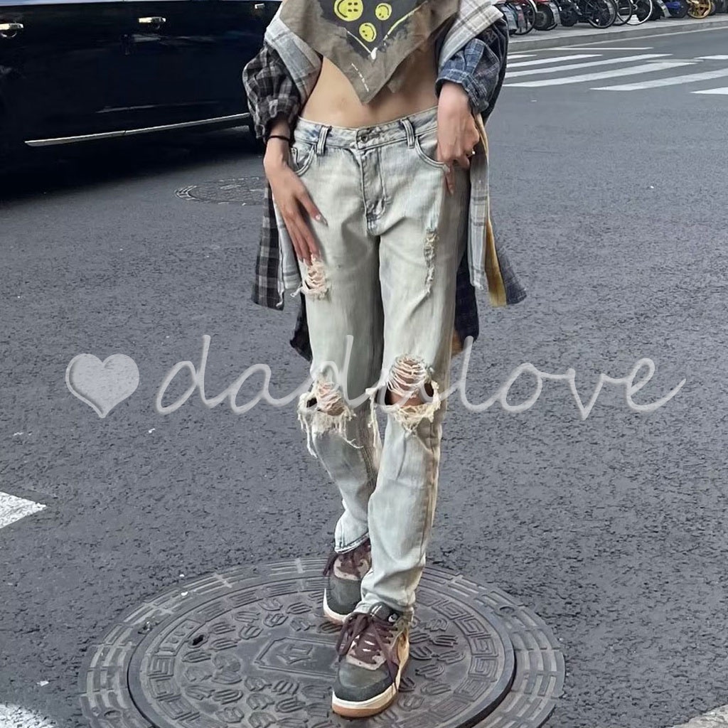 dadulove-2023-new-american-street-washed-trousers-distressed-ripped-jeans-high-waist-slim-straight-leg-pants