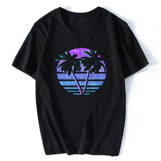 เสื้อยืดแขนสั้น พิมพ์ลาย Vaporwave Palm Trees สไตล์วินเทจย้อนยุค สําหรับผู้ชาย