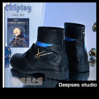 Deepsea studio [Quick delivery in stock]Genshin dainsleif cosprop cosplay Custom accessories matte pu Leather shoes for men and women Blue stripe cos shoes