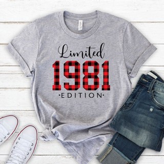 Leopard Vintage 1981 T Shirt Women Limited Edition Plaid Birthday Party Tees Cotton Woman Tshirts Top_03