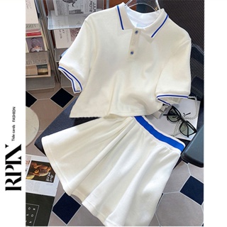 RPIN Casual Set Womens Summer Korean Style Fashionable Age-reducing Polo Shirt Contrast Color Short-sleeved T-shirt Skirt Two-piece Set