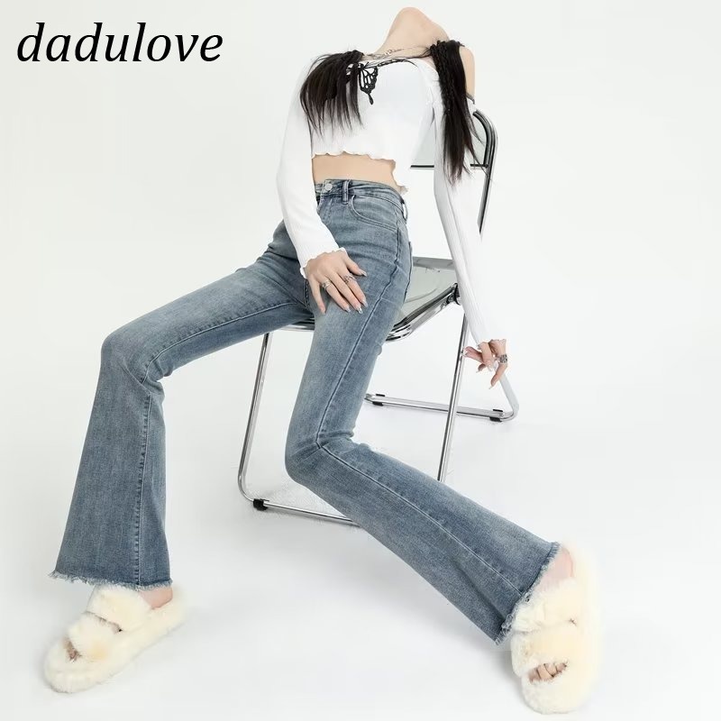 dadulove-new-korean-version-of-ins-stretch-jeans-high-waist-retro-blue-wide-leg-pants-womens-micro-flared-pants
