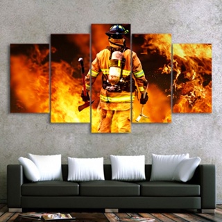 โปสเตอร์ภาพวาด Fireman In Fire สําหรับตกแต่งผนังบ้าน 5 ชิ้น