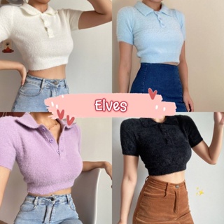 Elves✨พร้อมส่ง✨  เสื้อไหมพรมแขนสั้น ดีเทลขนมุ้งมิ้ง สีพาสเทลน่ารักมาก ~C590-1~