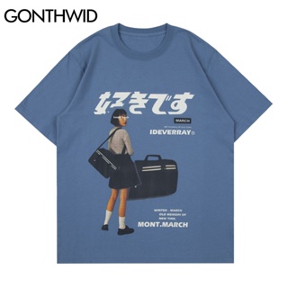 [S-5XL] ผู้ชายTเสื้อGONTHWID Tshirts Streetwear Harajuku Men Vintage Girl oster rint Short Sleeve TShirts Casual Hi Ho L