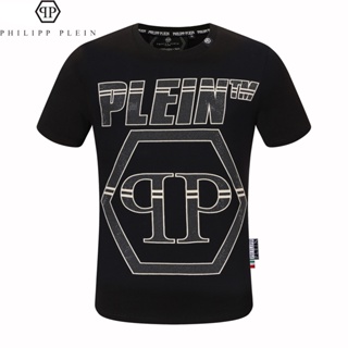 Summer Short-Sleeved PHILIPP PLEIN Mens Top T-Shirt Pure Cotton Round Neck Slim-Fit Stretch Breathable High Qualit_01