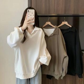 【เสื้อกันหนาว โอเวอร์ไซซ์】เสื้อแจ็กเก็ตแขนยาว คอโปโล ทรงหลวม ขนาดใหญ่ แบบบาง สไตล์มินิมอล สําหรับผู้หญิง (ใส่ได้ 150 กก.)