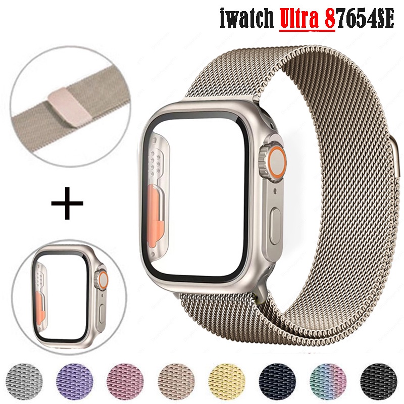 กระจก-เคส-สายคล้อง-สําหรับ-iwatch-band-45-มม-44-มม-41-มม-40-มม-45-มม-สร้อยข้อมือห่วงแม่เหล็ก-iwatch-serie-8-7-6-se-5-4-เปลี่ยนเป็น-ultra