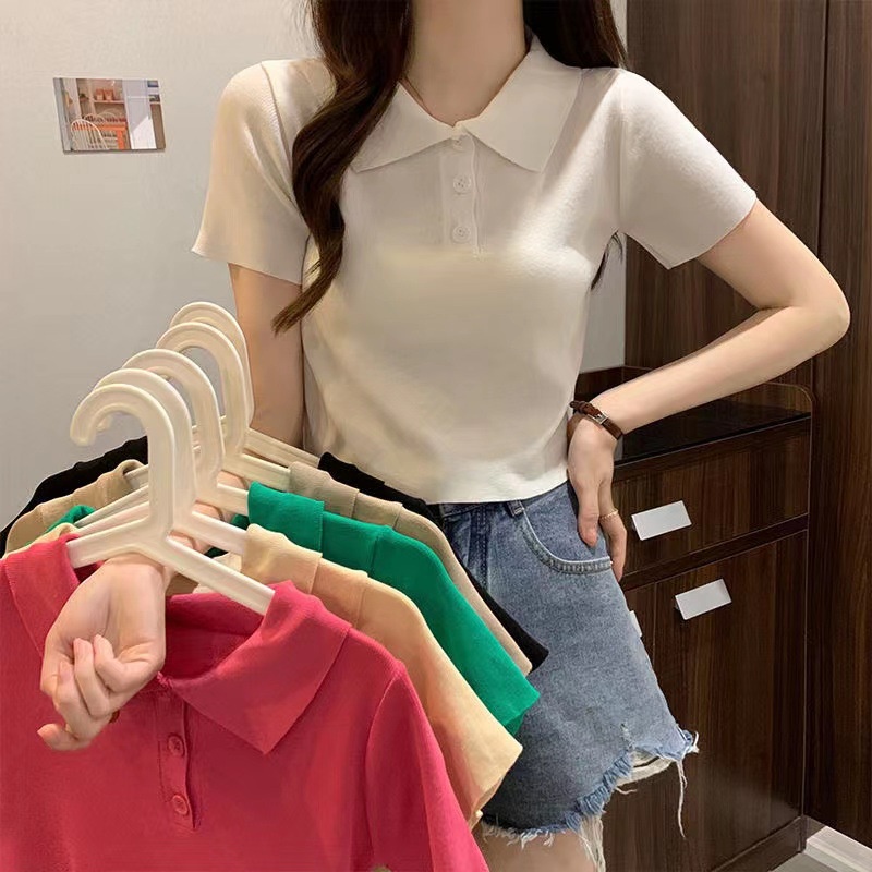 ff-shop-เสื้อไหมพรมแขนสั้น-คอปกแต่งกระดุม-สีพื้น-มินิมอล-น่ารัก-สไตล์เกาหลี-a40