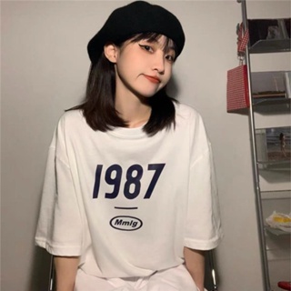 New 2022 Summer Men and Women Casual Simple Short Sleeves Men and Women with 1987 Printed Couple Korean T-shirt Rou_03