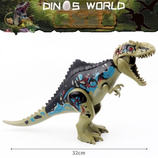 ของเล่นตัวต่อไดโนเสาร์ Jurassic Giganotosaurus Brachiosaurus Spinosaurus Tyrannosaurus พลาสติก ขนาด 28 ซม. แบบสร้างสรรค์