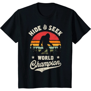 เสื้อยืด พิมพ์ลาย Bigfoot Hide And Seek World Champion Sasquatch สไตล์วินเทจ แฟชั่นเรโทร