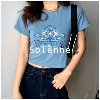 Solenne เสื้อครอป Y2K  เสื้อยืด ครอป 2023NEW korean แฟชั่นผู้หญิง MAR1601